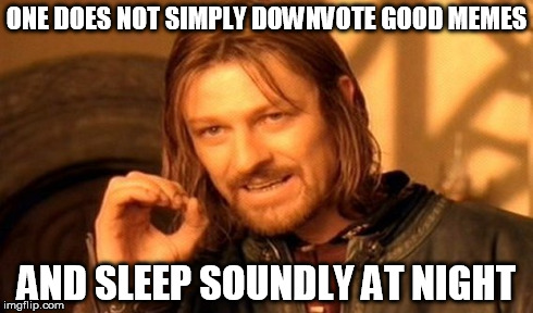 One Does Not Simply | ONE DOES NOT SIMPLY DOWNVOTE GOOD MEMES AND SLEEP SOUNDLY AT NIGHT | image tagged in memes,one does not simply | made w/ Imgflip meme maker
