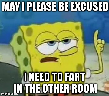 Inappropriate Or Respectful? | MAY I PLEASE BE EXCUSED I NEED TO FART IN THE OTHER ROOM | image tagged in memes,ill have you know spongebob | made w/ Imgflip meme maker