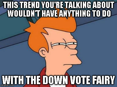 Futurama Fry Meme | THIS TREND YOU'RE TALKING ABOUT WOULDN'T HAVE ANYTHING TO DO WITH THE DOWN VOTE FAIRY | image tagged in memes,futurama fry | made w/ Imgflip meme maker