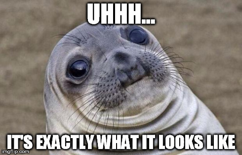 Awkward Moment Sealion Meme | UHHH... IT'S EXACTLY WHAT IT LOOKS LIKE | image tagged in memes,awkward moment sealion | made w/ Imgflip meme maker