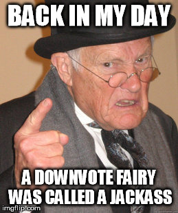 Back In My Day | BACK IN MY DAY A DOWNVOTE FAIRY WAS CALLED A JACKASS | image tagged in memes,back in my day,downvote fairy,downvote,funny | made w/ Imgflip meme maker