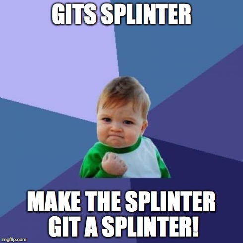 Success Kid Meme | GITS SPLINTER MAKE THE SPLINTER GIT A SPLINTER! | image tagged in memes,success kid | made w/ Imgflip meme maker
