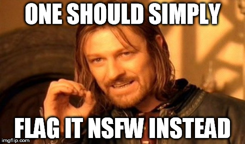 One Does Not Simply Meme | ONE SHOULD SIMPLY FLAG IT NSFW INSTEAD | image tagged in memes,one does not simply | made w/ Imgflip meme maker