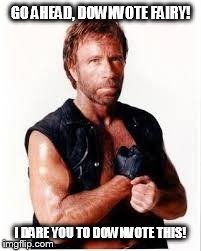 Chuck Norris Flex | GO AHEAD, DOWNVOTE FAIRY! I DARE YOU TO DOWNVOTE THIS! | image tagged in chuck norris | made w/ Imgflip meme maker