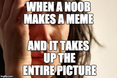 First World Problems | WHEN A NOOB MAKES A MEME AND IT TAKES UP THE ENTIRE PICTURE | image tagged in memes,first world problems | made w/ Imgflip meme maker
