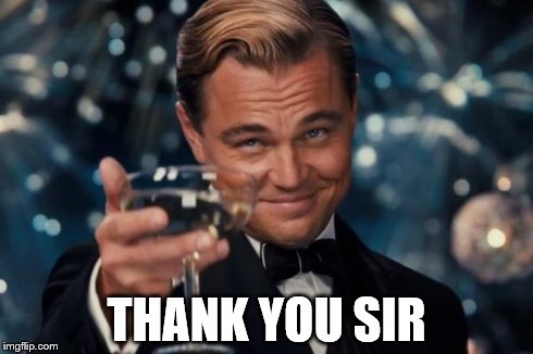 Leonardo Dicaprio Cheers Meme | THANK YOU SIR | image tagged in memes,leonardo dicaprio cheers | made w/ Imgflip meme maker