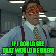 boss | IF I COULD SEE THAT WOULD BE GREAT | image tagged in boss,scumbag | made w/ Imgflip meme maker
