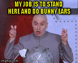 Dr Evil Laser Meme | MY JOB IS TO STAND HERE AND DO BUNNY EARS | image tagged in memes,dr evil laser | made w/ Imgflip meme maker