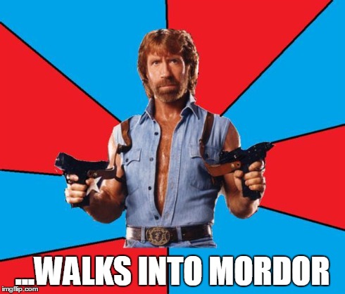 Chuck Norris With Guns Meme | ...WALKS INTO MORDOR | image tagged in chuck norris,memes | made w/ Imgflip meme maker