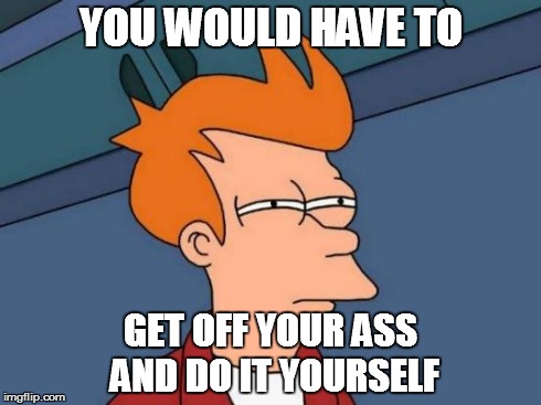YOU WOULD HAVE TO GET OFF YOUR ASS AND DO IT YOURSELF | image tagged in memes,futurama fry | made w/ Imgflip meme maker