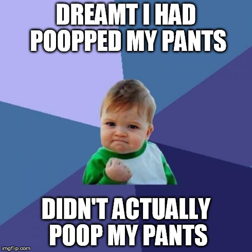 Success Kid Meme | DREAMT I HAD POOPPED MY PANTS DIDN'T ACTUALLY POOP MY PANTS | image tagged in memes,success kid | made w/ Imgflip meme maker