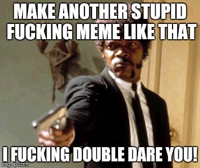 Say That Again I Dare You Meme | MAKE ANOTHER STUPID F**KING MEME LIKE THAT I F**KING DOUBLE DARE YOU! | image tagged in memes,say that again i dare you | made w/ Imgflip meme maker