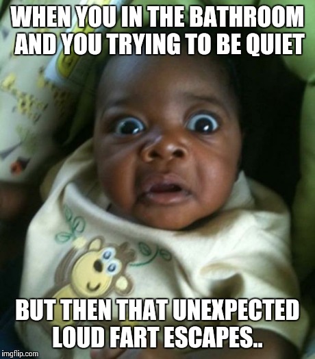 holy shit! | WHEN YOU IN THE BATHROOM AND YOU TRYING TO BE QUIET BUT THEN THAT UNEXPECTED LOUD FART ESCAPES.. | image tagged in holy shit | made w/ Imgflip meme maker