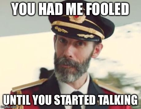Captain Obvious | YOU HAD ME FOOLED UNTIL YOU STARTED TALKING | image tagged in captain obvious | made w/ Imgflip meme maker