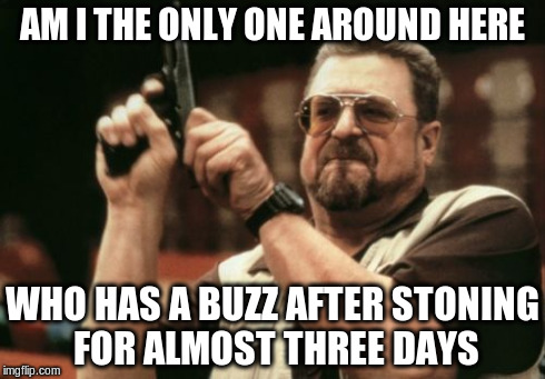 Am I The Only One Around Here Meme | AM I THE ONLY ONE AROUND HERE WHO HAS A BUZZ AFTER STONING FOR ALMOST THREE DAYS | image tagged in memes,am i the only one around here | made w/ Imgflip meme maker