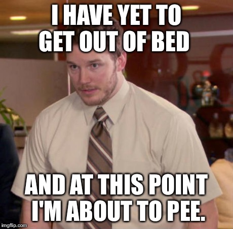 Afraid To Ask Andy | I HAVE YET TO GET OUT OF BED AND AT THIS POINT I'M ABOUT TO PEE. | image tagged in and at this point i am to afraid to ask | made w/ Imgflip meme maker