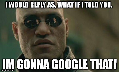 Matrix Morpheus Meme | I WOULD REPLY AS,
WHAT IF I TOLD YOU. IM GONNA GOOGLE THAT! | image tagged in memes,matrix morpheus | made w/ Imgflip meme maker