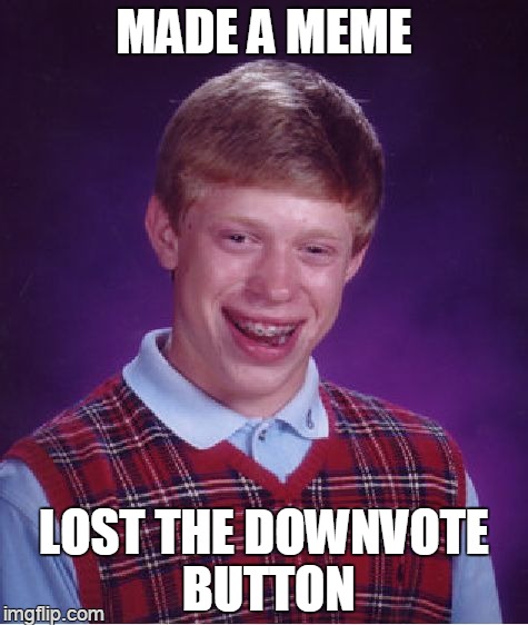down memery lane | MADE A MEME LOST THE DOWNVOTE BUTTON | image tagged in memes,bad luck brian | made w/ Imgflip meme maker