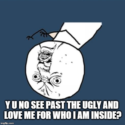 Y U No Meme | Y U NO SEE PAST THE UGLY AND LOVE ME FOR WHO I AM INSIDE? | image tagged in memes,y u no | made w/ Imgflip meme maker