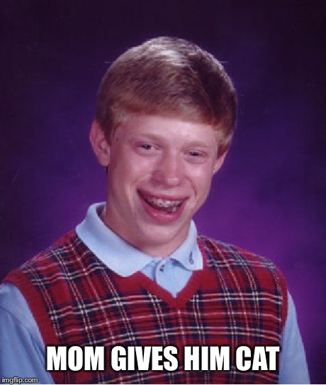 MOM GIVES HIM CAT | image tagged in memes,bad luck brian | made w/ Imgflip meme maker