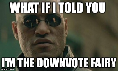 Matrix Morpheus Meme | WHAT IF I TOLD YOU I'M THE DOWNVOTE FAIRY | image tagged in memes,matrix morpheus | made w/ Imgflip meme maker