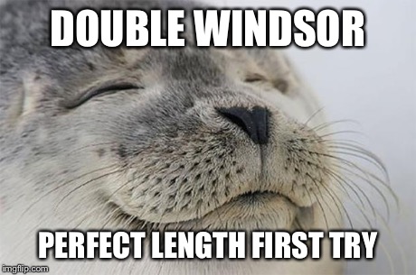 Satisfied Seal | DOUBLE WINDSOR PERFECT LENGTH FIRST TRY | image tagged in memes,satisfied seal,AdviceAnimals | made w/ Imgflip meme maker