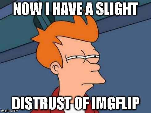 Futurama Fry Meme | NOW I HAVE A SLIGHT DISTRUST OF IMGFLIP | image tagged in memes,futurama fry | made w/ Imgflip meme maker