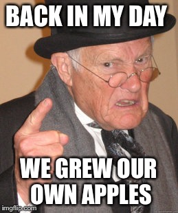 Back In My Day Meme | BACK IN MY DAY WE GREW OUR OWN APPLES | image tagged in memes,back in my day | made w/ Imgflip meme maker