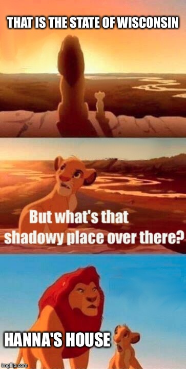 Simba Shadowy Place | THAT IS THE STATE OF WISCONSIN HANNA'S HOUSE | image tagged in memes,simba shadowy place | made w/ Imgflip meme maker