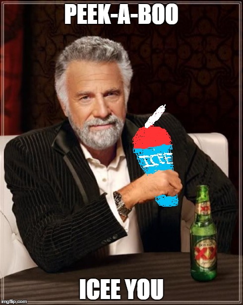 The Most Interesting Man In The World | PEEK-A-BOO ICEE YOU | image tagged in memes,the most interesting man in the world | made w/ Imgflip meme maker