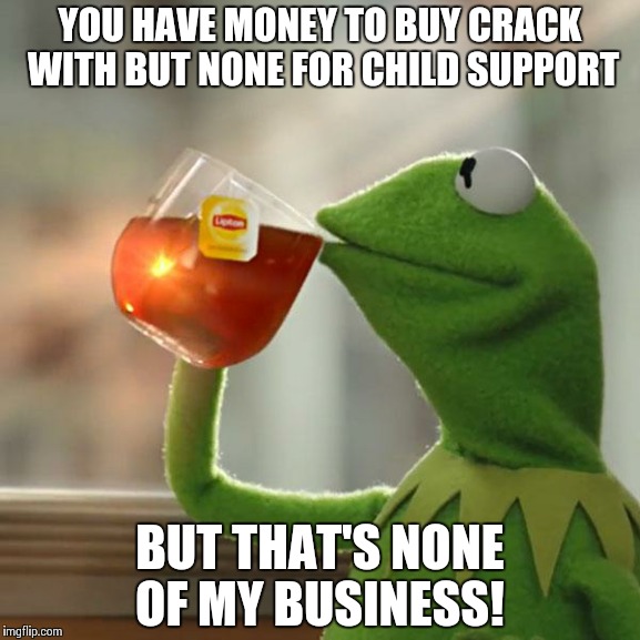 But That's None Of My Business Meme | YOU HAVE MONEY TO BUY CRACK WITH BUT NONE FOR CHILD SUPPORT BUT THAT'S NONE OF MY BUSINESS! | image tagged in memes,but thats none of my business,kermit the frog | made w/ Imgflip meme maker