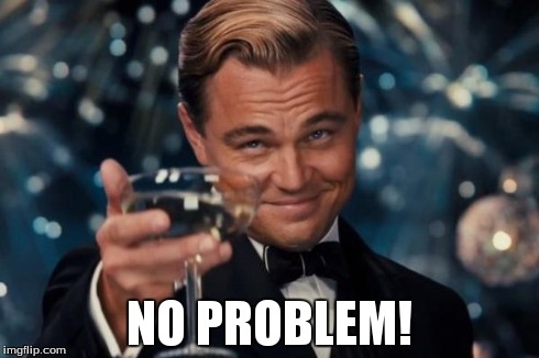 Leonardo Dicaprio Cheers Meme | NO PROBLEM! | image tagged in memes,leonardo dicaprio cheers | made w/ Imgflip meme maker