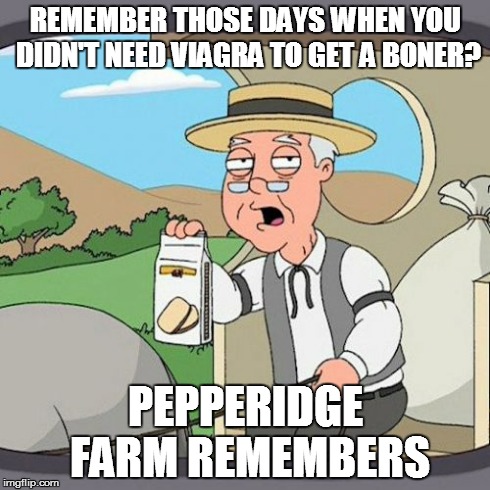 Pepperidge Farm Remembers Meme | REMEMBER THOSE DAYS WHEN YOU DIDN'T NEED VIAGRA TO GET A BONER? PEPPERIDGE FARM REMEMBERS | image tagged in memes,pepperidge farm remembers | made w/ Imgflip meme maker