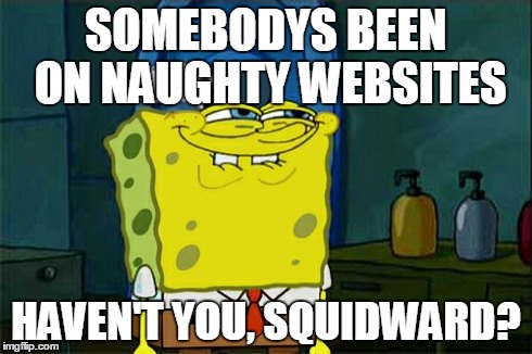 Don't You Squidward Meme | SOMEBODYS BEEN ON NAUGHTY WEBSITES HAVEN'T YOU, SQUIDWARD? | image tagged in memes,dont you squidward | made w/ Imgflip meme maker