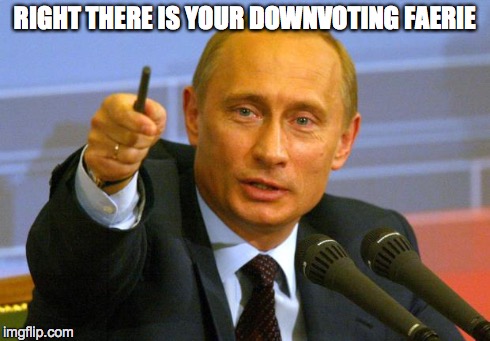 Good Guy Putin | RIGHT THERE IS YOUR DOWNVOTING FAERIE | image tagged in memes,good guy putin | made w/ Imgflip meme maker