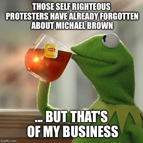 But That's None Of My Business Meme | THOSE SELF RIGHTEOUS PROTESTERS HAVE ALREADY FORGOTTEN ABOUT MICHAEL BROWN ... BUT THAT'S OF MY BUSINESS | image tagged in memes,but thats none of my business,kermit the frog | made w/ Imgflip meme maker