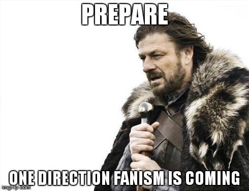 Brace Yourselves X is Coming | PREPARE ONE DIRECTION FANISM IS COMING | image tagged in memes,brace yourselves x is coming | made w/ Imgflip meme maker
