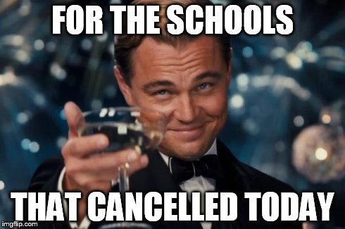 In places where the weather is super cold...  | FOR THE SCHOOLS THAT CANCELLED TODAY | image tagged in memes,leonardo dicaprio cheers | made w/ Imgflip meme maker