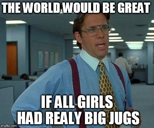 That Would Be Great Meme | THE WORLD WOULD BE GREAT IF ALL GIRLS HAD REALY BIG JUGS | image tagged in memes,that would be great | made w/ Imgflip meme maker