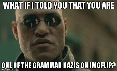 Matrix Morpheus Meme | WHAT IF I TOLD YOU THAT YOU ARE ONE OF THE GRAMMAR NAZIS ON IMGFLIP? | image tagged in memes,matrix morpheus | made w/ Imgflip meme maker