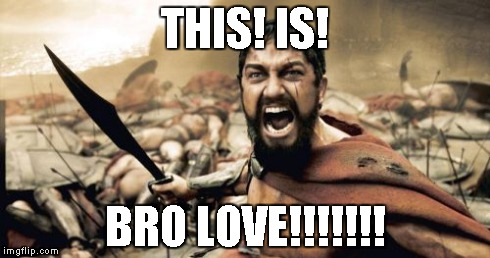 Sparta Leonidas Meme | THIS! IS! BRO LOVE!!!!!!! | image tagged in memes,sparta leonidas | made w/ Imgflip meme maker