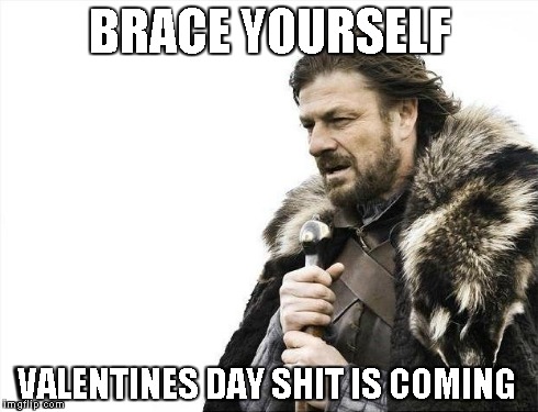 Brace Yourselves X is Coming Meme | BRACE YOURSELF VALENTINES DAY SHIT IS COMING | image tagged in memes,brace yourselves x is coming | made w/ Imgflip meme maker