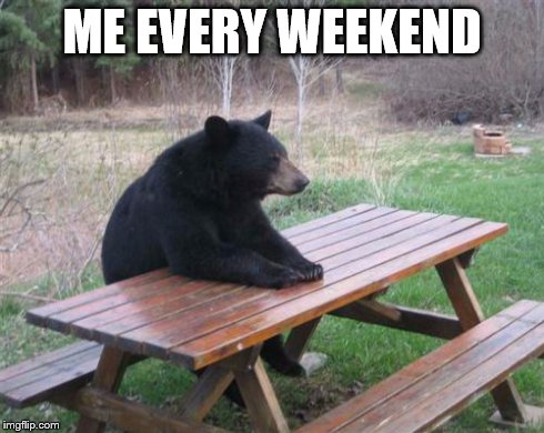 Bad Luck Bear Meme | ME EVERY WEEKEND | image tagged in memes,bad luck bear | made w/ Imgflip meme maker