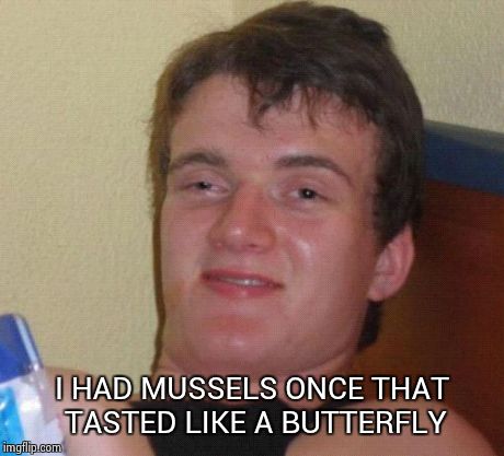 10 Guy Meme | I HAD MUSSELS ONCE THAT TASTED LIKE A BUTTERFLY | image tagged in memes,10 guy | made w/ Imgflip meme maker