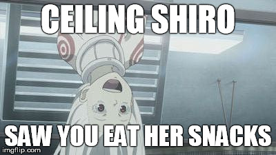 CEILING SHIRO SAW YOU EAT HER SNACKS | image tagged in deadman wonderland,ceiling shiro | made w/ Imgflip meme maker