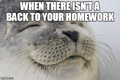 Satisfied Seal Meme | WHEN THERE ISN'T A BACK TO YOUR HOMEWORK | image tagged in memes,satisfied seal | made w/ Imgflip meme maker