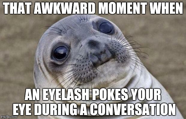 Awkward Moment Sealion Meme | THAT AWKWARD MOMENT WHEN AN EYELASH POKES YOUR EYE DURING A CONVERSATION | image tagged in memes,awkward moment sealion | made w/ Imgflip meme maker