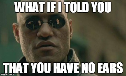 Matrix Morpheus Meme | WHAT IF I TOLD YOU THAT YOU HAVE NO EARS | image tagged in memes,matrix morpheus | made w/ Imgflip meme maker