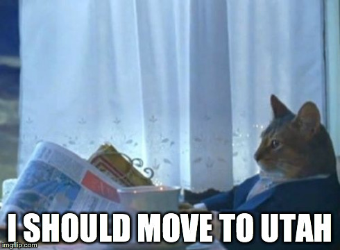 I Should Buy A Boat Cat | I SHOULD MOVE TO UTAH | image tagged in memes,i should buy a boat cat | made w/ Imgflip meme maker