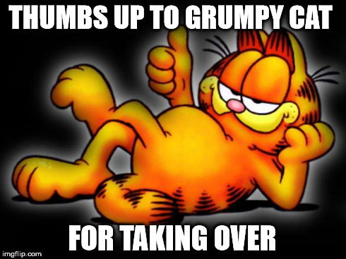garfield thumbs up | THUMBS UP TO GRUMPY CAT FOR TAKING OVER | image tagged in garfield thumbs up | made w/ Imgflip meme maker